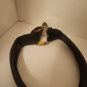 1980's Vintage Black Leather Belt 5 ropes 2" wide 32" long